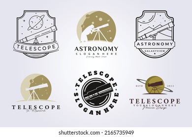 conjunto de telescopio y conjunto de telescopio astronómico logotipo ilustración vectorial diseño de plantilla gráfica