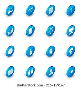Set Telescope, Calculator, Pipette, Pie chart infographic, Planet, Astronomical observatory, Computer monitor with keyboard and mouse and Molecule icon. Vector