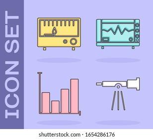 Set Telescope, Electrical measuring instruments, Pie chart infographic and Computer monitor with cardiogram icon. Vector