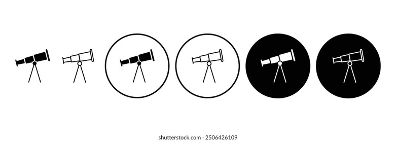 Conjunto de colección de iconos de telescopio. Símbolo del telescopio del barco con la Ilustración vectorial circular.