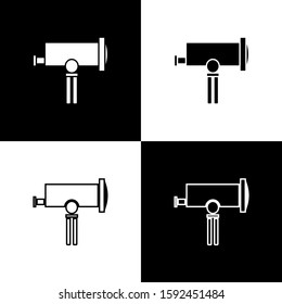 Set Telescope icon isolated on black and white background. Scientific tool. Education and astronomy element, spyglass and study stars.  Vector Illustration
