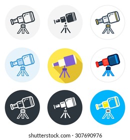 Set of telescope icons in different styles isolated on white background.