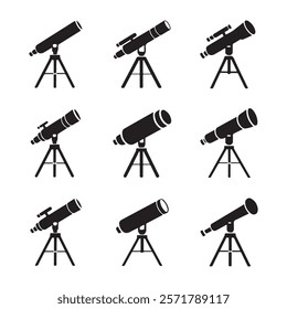 Set of telescope silhouette vectors on white background 