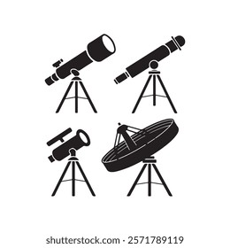 Set of telescope silhouette vectors on white background 