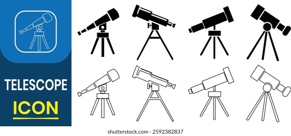 Set of telescope vector icon. Telescope icon from education and science collection. Discovery logo or sign. Vector illustration.