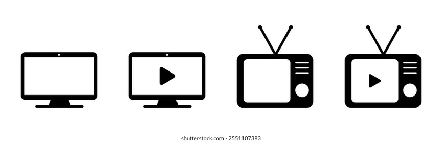 Set of television in different style vector illustration on white background.