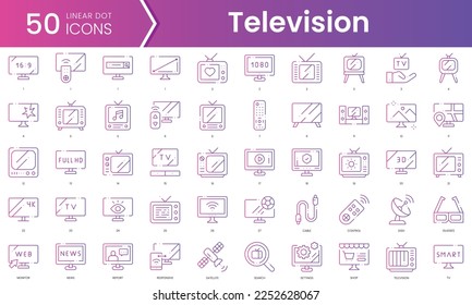 Set von Fernsehsymbolen. Gradient Stil Symbol-Paket. Vektorgrafik