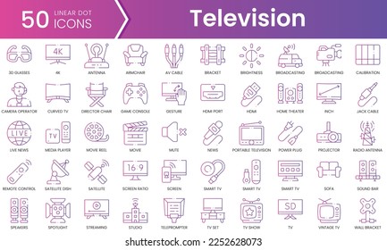 Set of television icons. Gradient style icon bundle. Vector Illustration