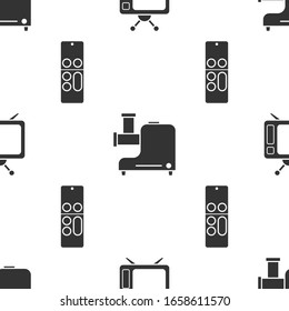 Set Television, Kitchen meat grinder  and Remote control  on seamless pattern. Vector