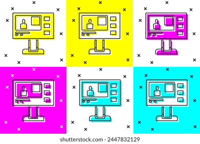 Establecer el icono de informe de televisión aislado en el fondo de color. Noticias de TV.  Vector