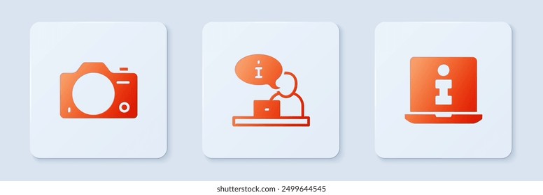 Set Television report, Photo camera and Information. White square button. Vector