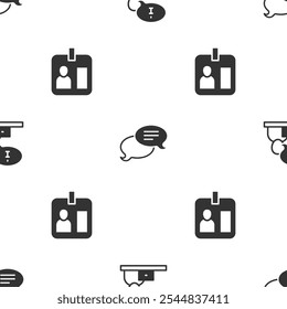 Legen Sie Fernsehbericht, Sprechblasen-Chat und Journalisten-ID-Karte auf nahtloses Muster. Vektorgrafik