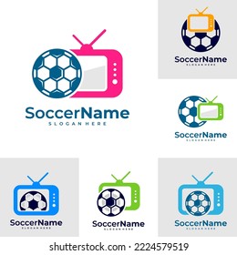 Set of Television Soccer logo template, Football logo design vector