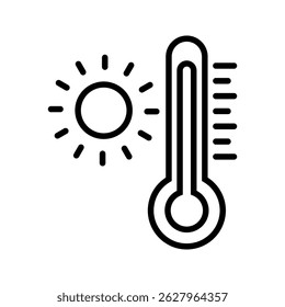Set of temperature icons. Temperature scale icon symbol. Weather sign. Thermometer icon. Hot air temperature symbol in line and flat style for apps and websites, vector illustration