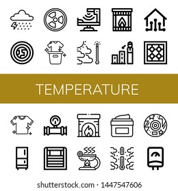 Set of temperature icons such as Storm, Atmosphere, Radiation, Laundry, Infrared, Global warming, Fireplace, Forecast, Smart house, Stove, Fridge, Manometer, Heater , temperature