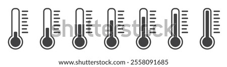 Set of temperature icons. Weather symbols, thermometer sign. Temperature scale, the temperature from cold to hot. Vector.
