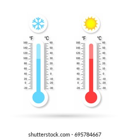 Set of Temperature logo with shadow. Warm and cold temperature