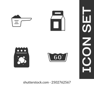 Set Temperature wash, Washing powder, Laundry detergent and  icon. Vector