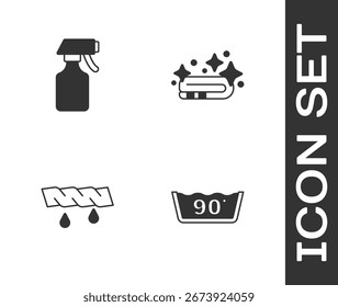 Set Temperature wash, Water spray bottle, Squeeze clothes and Towel stack icon. Vector