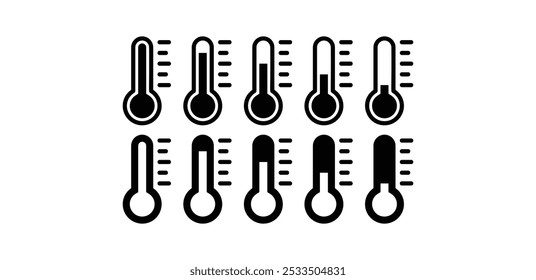 Conjunto de Clima de temperatura Signo de nivel Icono de símbolo Diseño de Vector Color blanco negro Ilustración simple colección aislada