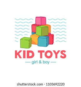 Set templae design color logo for baby store. Symbol, label and badge for children shop with element newborn stuff. Vector