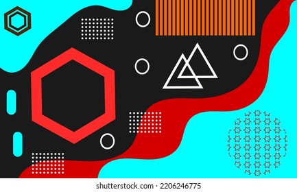 Set of template abstract black and blue with memphis style background. Geometric Memphis Design. Modern abstract background. Colorful Trend Neo Memphis geometric pattern. 