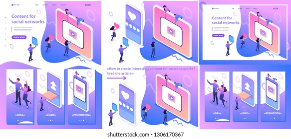 Set Template article, Landing page, app design, Isometric Content creation for social networks, video development and promotion.