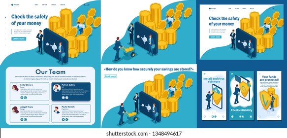 Set Template Article, Landing Page, App Design, Isometric Protect Your Funds From External Threats, Theft