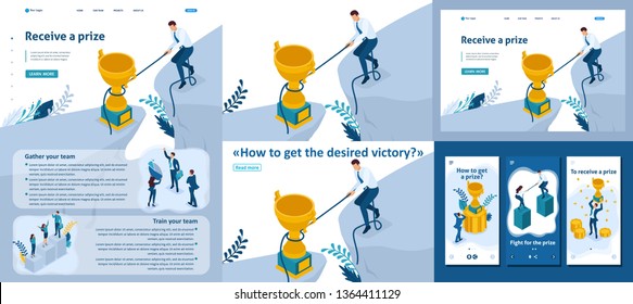 Set Template article, Landing page, app design, Isometric Reaching the goal in any way, get the victory.