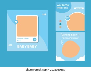 Set The Template Baby Language To Be Modifiable. Blue And White Leather With Border Pattern. Suitable For Baby Posts On Social Networks And Internet Advertising.
