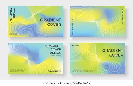 Set of template background design vector. Collection of creative trendy abstract gradient vibrant color blurred background with line art. Design illustration for business card, cover, banner, poster.