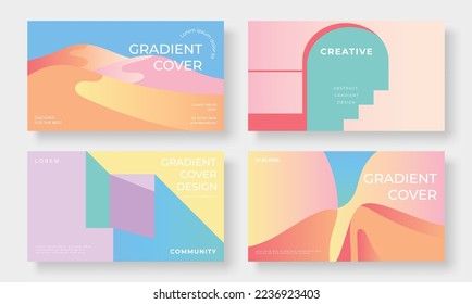 Set template background design vector  Collection pastel gradient vibrant landscapes  desert  wall  door  stairs  Design illustration for business card  cover  banner  wallpaper  posters 