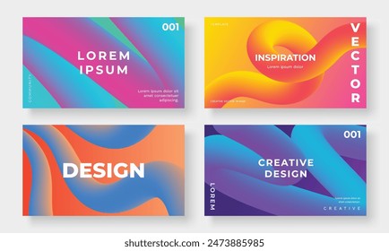 Set von Vorlage Hintergrund Design Vektorgrafik. Kollektion des kreativen abstrakten Gradienten Lebendige bunte perspektivische geometrische Form Hintergrund. Kunstdesign für Visitenkarte, Cover, Banner, Bildschirmhintergrund.