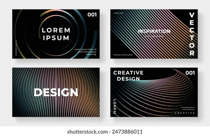 Set of template background design vector. Collection of creative trendy abstract gradient line wave on black background. Art design for business card, cover, banner, wallpaper.