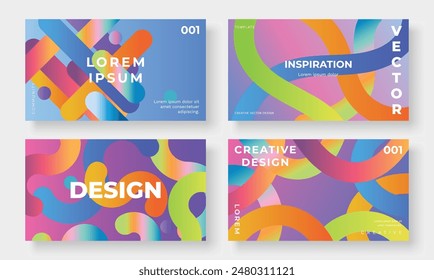 Set of template background design vector. Collection of creative abstract gradient vibrant colorful perspective 3d geometric shape background. Art design for business card, cover, banner, wallpaper.