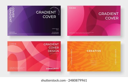 Set of template background design vector. Collection of creative abstract gradient vibrant colorful perspective 3d geometric shape background. Art design for business card, cover, banner, wallpaper.