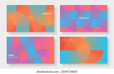 Set of template background design vector. Collection of creative abstract gradient vibrant colorful perspective geometric shape background. Art design for business card, cover, banner, wallpaper.