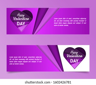 set of template banner greeting happy valentine day with layered paper cut in purple