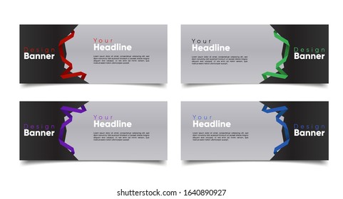 set of template banner website with ribbon origami