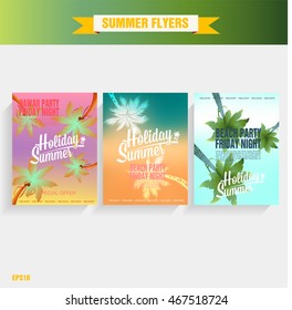 Set template beach party flyer. Vector Illustration poster beach party. Summer time background