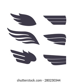 Set of Template Birds Arms. Vector Sign for Tattoos, Logos, Labels and Icons. Decorative Isolated Wings.