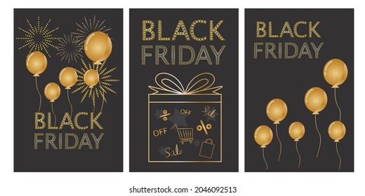 Conjunto de plantillas para el Viernes Negro. Promoción de la gran venta del Viernes Negro, oferta especial, gran venta, antecedentes de promoción. Ilustración vectorial.