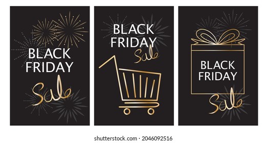 Vorlagensatz für Black Friday. Black Friday große Verkaufsaktion, Sonderangebot, Großverkauf, Promotion Hintergrund. Vektorgrafik.