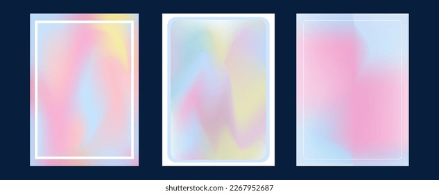 Set template with blue pink soft gradient. Design for poster, cover, flyer, brochure, background, wallpaper, postcard, soi web with frame and place for text. Minimal colored background. 