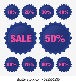 Set Template Blue Sale Tag Vector Percent