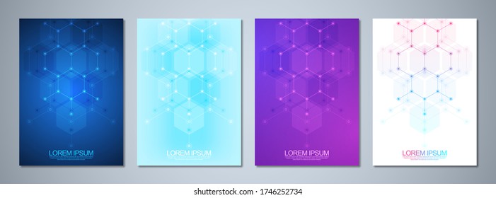 Set of template brochures or cover design, book, flyer, with an abstract background of hexagons shape pattern. Template design with concept and idea for science and innovation technology.