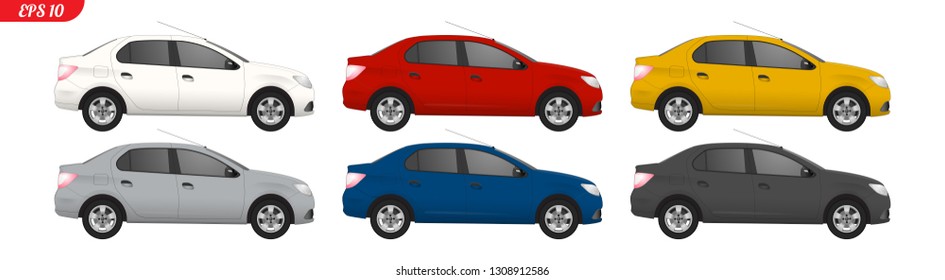 Set of template for car branding and advertising. Isolated sedan on white background. Set of car template for car branding and advertising Realistic sedan vector model. Isolated sedan on white