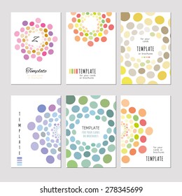 A set of template for card, notebook, album, brochure, booklet, poster, banner. Abstract circle pattern pastel tones on a light background. Pink, turquoise, purple