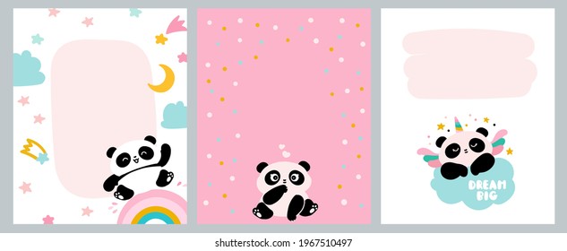 A set of template cards with cute pandas