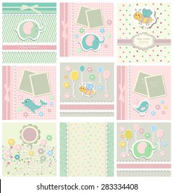 Set of template for child, baby shower card.Vector illustration.